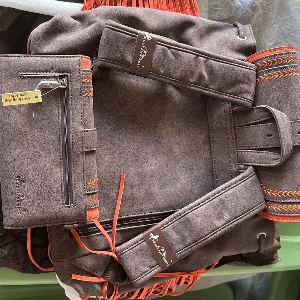 Montana West Dark Brown and Orange Backpack Set - Picture 10 of 11